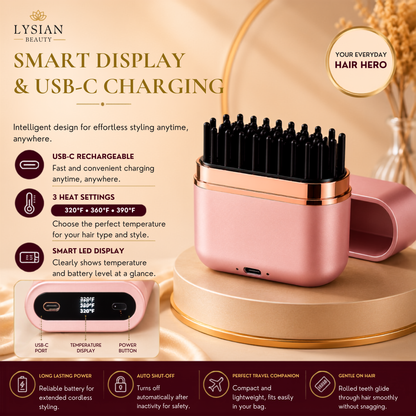 Mini Cordless Hair Straightening Brush Portable USB-C Rechargeable
